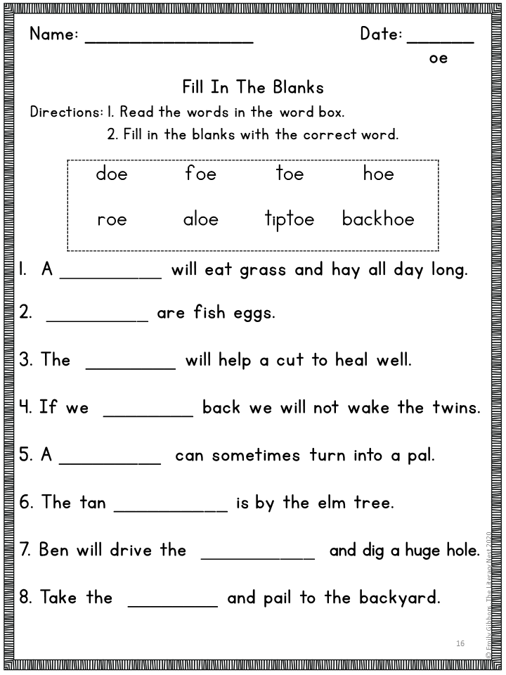 OE Vowel Digraph Orton Gillingham Level 2 Multisensory Phonics